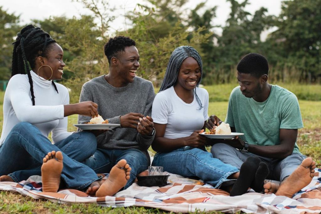 sideview laughter of people on a retreat